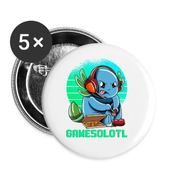 Gamesolotl Axolotl as Gamer with Headset Anime - Buttons large 2.2''/56 mm (5-pack) - white - Front