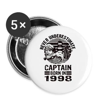 Never Underestimate Captain born in 1998 - Buttons large 2.2''/56 mm (5-pack) - white - Front