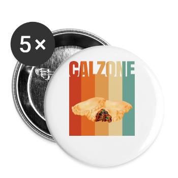Calzone Pizza Cadeau - Lot de 5 grands badges (56 mm) - blanc - Devant