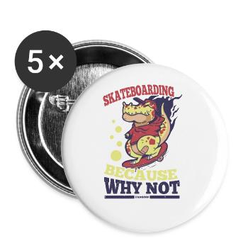 Skateboard Crocodile Dinosaur Skater - Lot de 5 grands badges (56 mm) - blanc - Devant