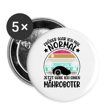 Mähroboter Geschenk Rasenmähroboter - Buttons groß 56 mm (5er Pack) - Weiß - Vorne