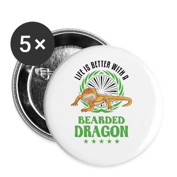 La vie est meilleure avec un Bartagame de dragon barbu - Lot de 5 grands badges (56 mm) - blanc - Devant