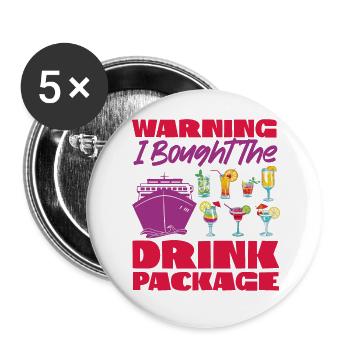 Cruise Ship Vacation Drink Package - Buttons large 2.2''/56 mm (5-pack) - white - Front