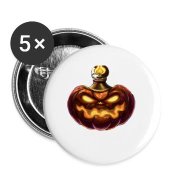 Halloween Kürbis Mit Feurigen Augen - Buttons groß 56 mm (5er Pack) - Weiß - Vorne