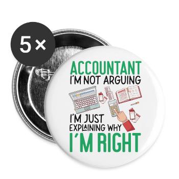 Accountant Bookkeeper Accounting - Buttons large 2.2''/56 mm (5-pack) - white - Front