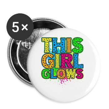 This Girl Glows Party 80er vintage farbenfrohes - Buttons groß 56 mm (5er Pack) - Weiß - Vorne