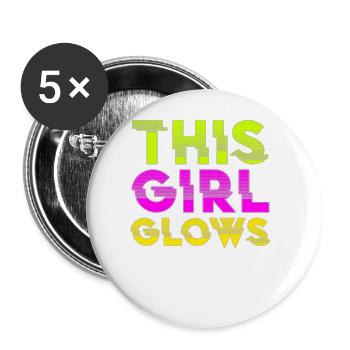 This Girl Glows Party 80er vintage farbenfrohes - Buttons groß 56 mm (5er Pack) - Weiß - Vorne