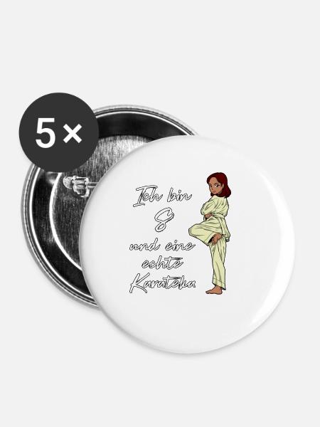 Ich bin 8 - Mädchen Karate - Buttons groß 56 mm (5er Pack) - Weiß