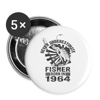 Never Underestimate Fisher Born In 1964 - Buttons large 2.2''/56 mm (5-pack) - white - Front