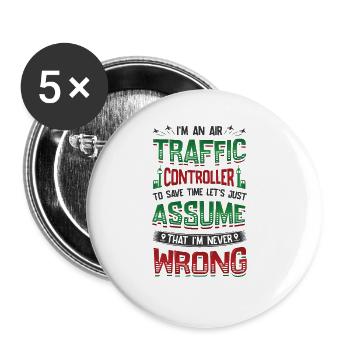 Fluglotse, Radarflugkontrolle. - Buttons groß 56 mm (5er Pack) - Weiß - Vorne