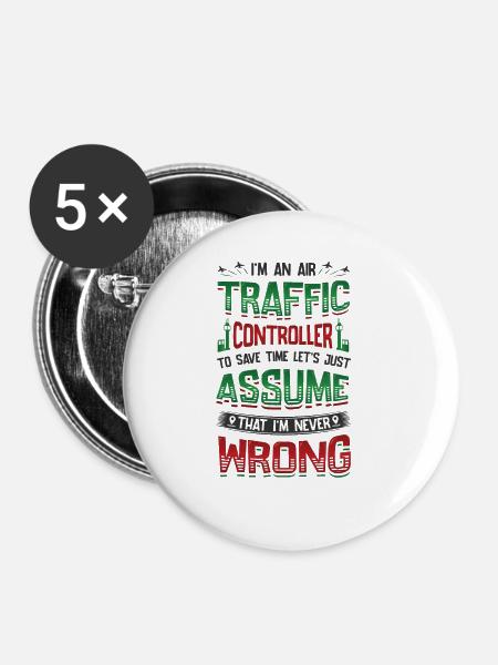 Fluglotse, Radarflugkontrolle. - Buttons groß 56 mm (5er Pack) - Weiß
