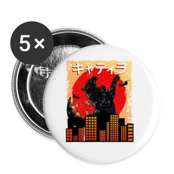 Catzilla Coucher de soleil japonais drôle Japon - Lot de 5 grands badges (56 mm) - blanc - Devant