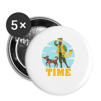 Temps de chasse amusant avec cor de chasse dans la nature - Lot de 5 grands badges (56 mm) - blanc - Devant