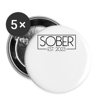N�chtern est. 2023 n�chtern bleiben ohne Alkoholab - Buttons groß 56 mm (5er Pack) - Weiß - Vorne
