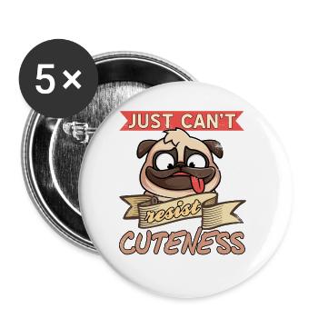 Just Can't Resist Cuteness Retro Pug Dog Lover - Buttons groß 56 mm (5er Pack) - Weiß - Vorne