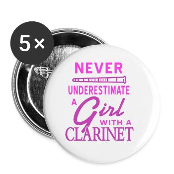 Never Underestimate A Girl With A Clarinet Retro - Buttons large 2.2''/56 mm (5-pack) - white - Front