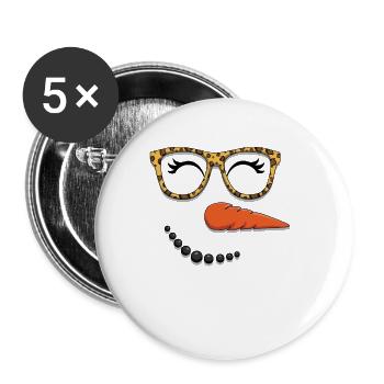 Niedlicher Schneemann Gesicht Winter Kopf Dezember Weihnachten - Buttons groß 56 mm (5er Pack) - Weiß - Vorne
