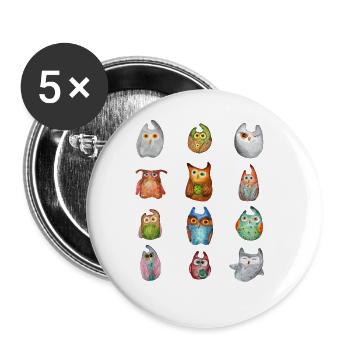 Eule Uhu Tier Waldtier Steinkauz Schleiereulen Fun - Buttons groß 56 mm (5er Pack) - Weiß - Vorne