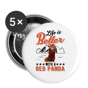 Life is better with a red panda - Buttons large 2.2''/56 mm (5-pack) - white - Front