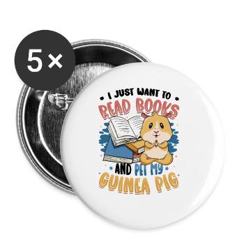 Rat de bibliothèque lisant des livres, cobayes. - Lot de 5 grands badges (56 mm) - blanc - Devant