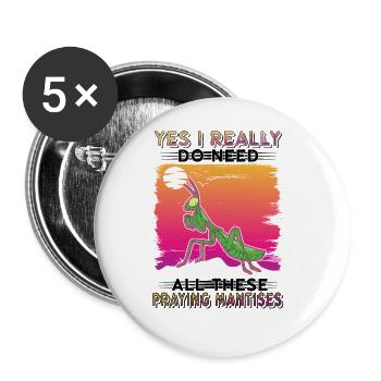 Gottesanbeterin Geschenk Mantis Fangschrecke - Buttons groß 56 mm (5er Pack) - Weiß - Vorne