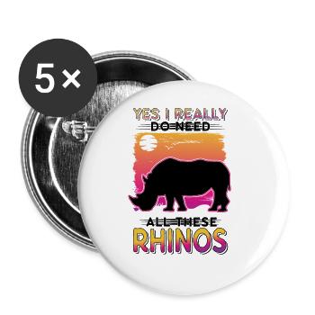 Nashorn Geschenk Rhino Rhinozeros - Buttons groß 56 mm (5er Pack) - Weiß - Vorne
