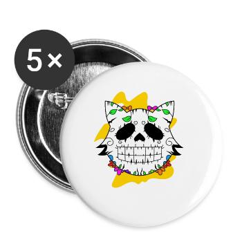 Day of the dead Katze mit Blumen mexikanisches - Buttons groß 56 mm (5er Pack) - Weiß - Vorne