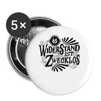 65. Geburtstag Widerstand ist zwecklos - Buttons groß 56 mm (5er Pack) - Weiß - Vorne