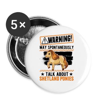 Avertissement Shetland Pony Shetland Pony Shetty - Lot de 5 grands badges (56 mm) - blanc - Devant