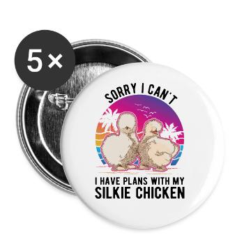 Silk Chicken Cadeau Silkie Poulet - Lot de 5 grands badges (56 mm) - blanc - Devant