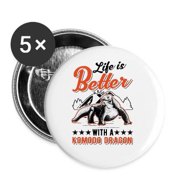 Das Leben ist besser mit einem Komodowaran - Buttons groß 56 mm (5er Pack) - Weiß - Vorne