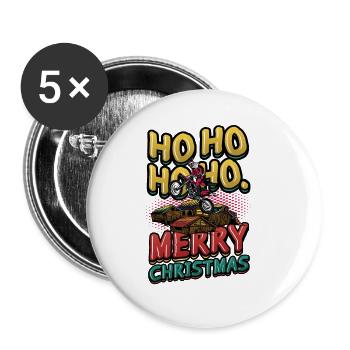 Ho Ho Ho Ho Frohe Weihnachten Santa Riding Dirt - Buttons groß 56 mm (5er Pack) - Weiß - Vorne