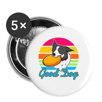 Bon chien mignon rétro dog attraper des conceptions - Lot de 5 grands badges (56 mm) - blanc - Devant