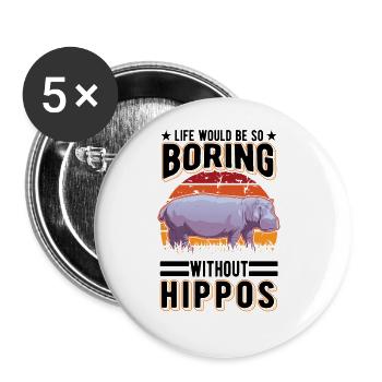 Hippo Gift Hippo Hippo - Buttons large 2.2''/56 mm (5-pack) - white - Front