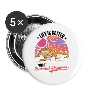 Das Leben ist besser mit Bartagamen - Buttons groß 56 mm (5er Pack) - Weiß - Vorne