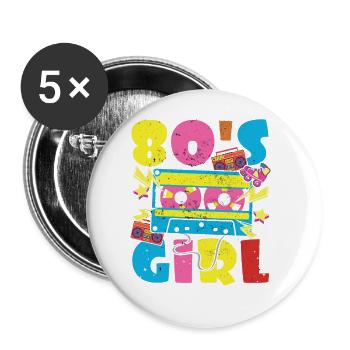 Women 80s girl 80s Themes Party Vintage 1980s - Buttons large 2.2''/56 mm (5-pack) - white - Front