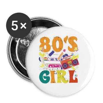 Women 80s girl 80s Themes Party Vintage 1980s - Buttons large 2.2''/56 mm (5-pack) - white - Front