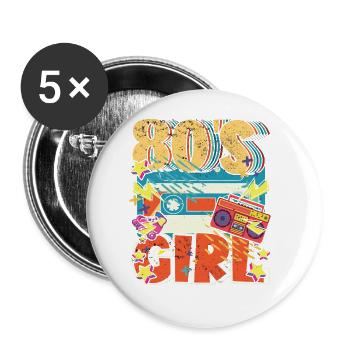Women 80s girl 80s Themes Party Vintage 1980s - Buttons large 2.2''/56 mm (5-pack) - white - Front