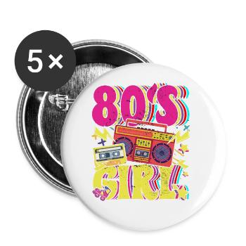 Women 80s girl 80s Themes Party Vintage 1980s - Buttons large 2.2''/56 mm (5-pack) - white - Front