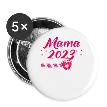 Mama 2023 Mutter werden in Schwangerschaft Baby - Buttons groß 56 mm (5er Pack) - Weiß - Vorne