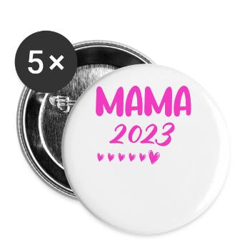 Mama 2023 Mutter werden in Schwangerschaft Baby - Buttons groß 56 mm (5er Pack) - Weiß - Vorne
