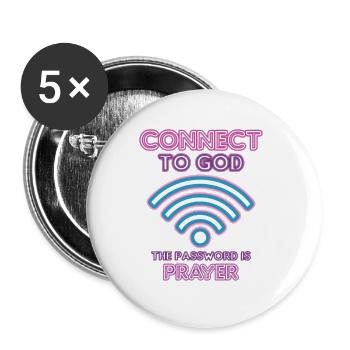 Verbunden Mit Gott, Passwort, Gebet. - Buttons groß 56 mm (5er Pack) - Weiß - Vorne