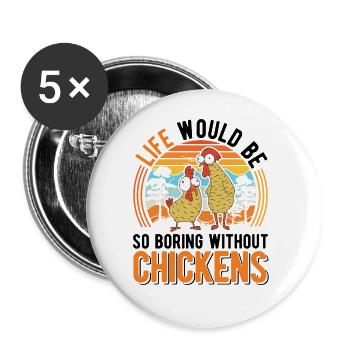 Poulets Élevage de poulets Éleveur de poulet - Lot de 5 grands badges (56 mm) - blanc - Devant