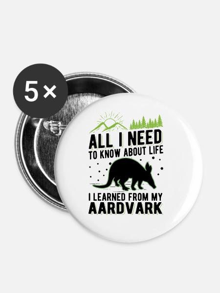 Erdferkel Geschenk Aardvark - Buttons groß 56 mm (5er Pack) - Weiß
