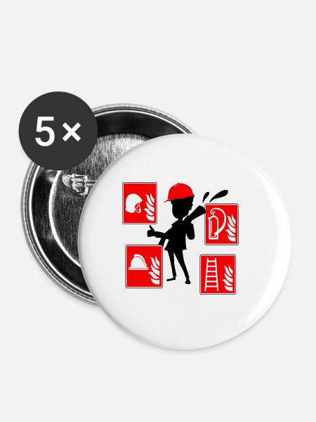 Feuerwehrmann - Buttons groß 56 mm (5er Pack) - Weiß