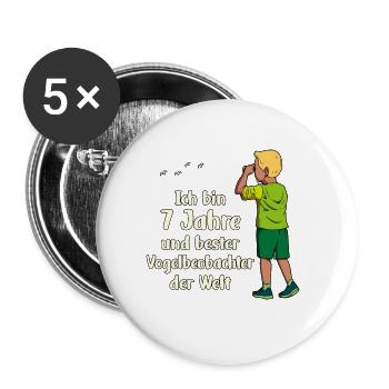 Ich bin 7 - Jungen Vogelbeobachtung - Buttons groß 56 mm (5er Pack) - Weiß - Vorne
