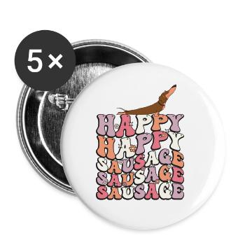 Happy Sausage Dog Groovy Dachshund 70s - Lot de 5 grands badges (56 mm) - blanc - Devant