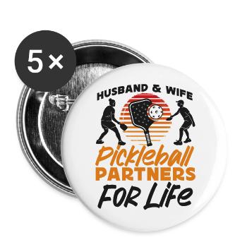 Pickleball Marriage Wedding Couple - Buttons groß 56 mm (5er Pack) - Weiß - Vorne