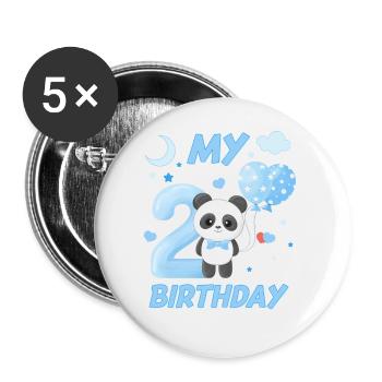 Deuxième anniversaire des enfants Garçons Panda Cadeau - Lot de 5 grands badges (56 mm) - blanc - Devant