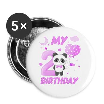 Second Children's Birthday Girl Panda Gift - Buttons large 2.2''/56 mm (5-pack) - white - Front